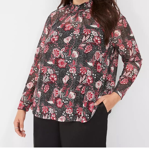 Lane Bryant Red Floral Mock Neck Long Sleeve Blouse Size 18/20 New With… - Picture 1 of 6